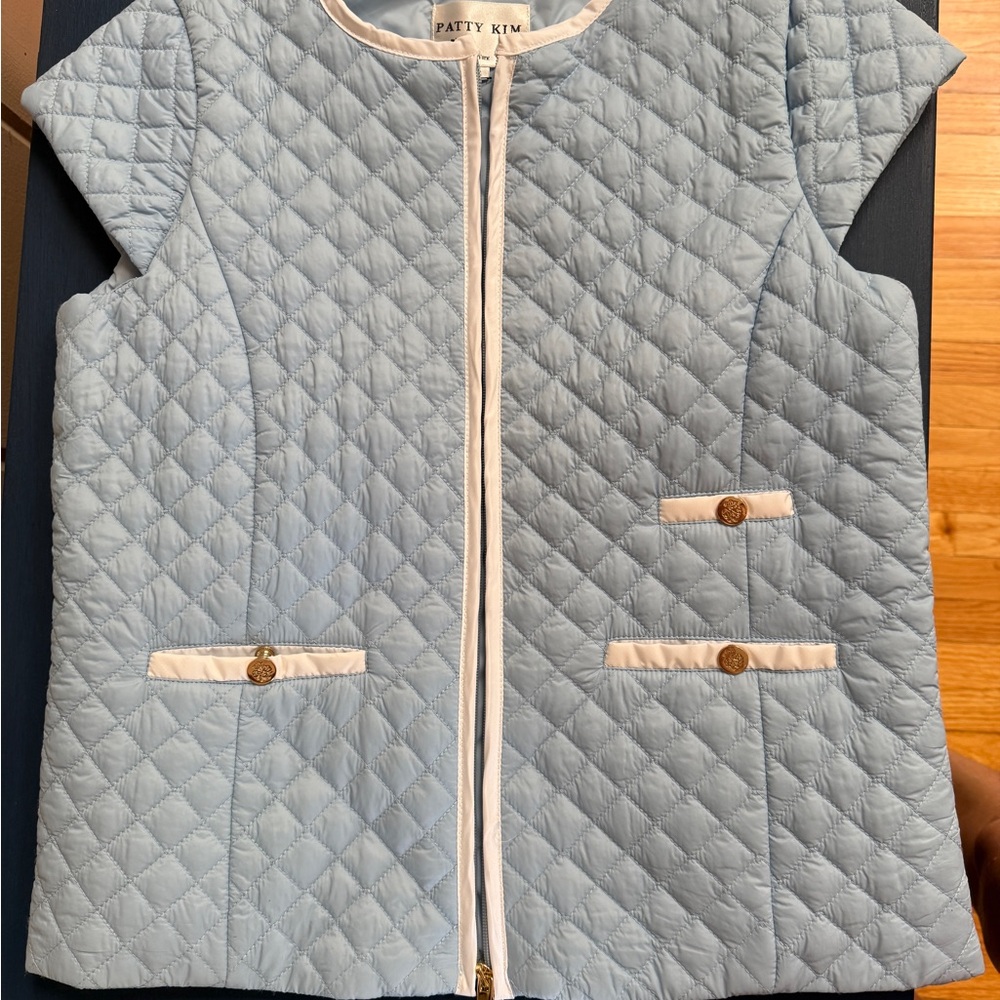 Patty Kim Quilted Blue Short Sleeve Jacket